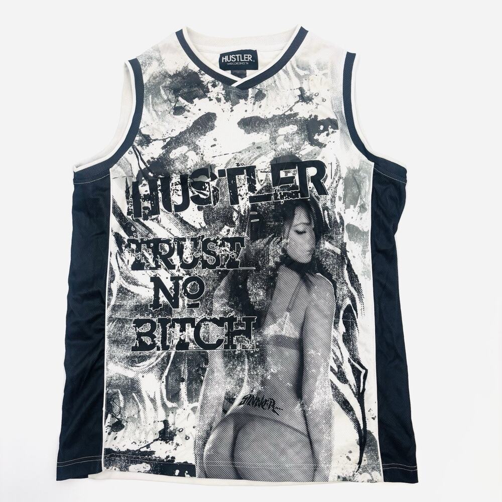 Vintage Hustler Jersey Tank Top Size Large AOP Trust No B* Y2K 90s